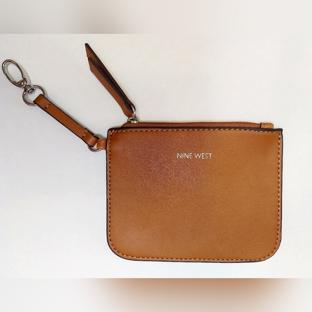 NINE WEST | NWOT Coin, Card, Key Pouch/Purse w/Carabiner - Camel Faux Leather